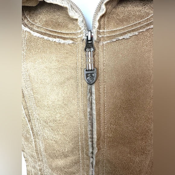 KUHL Dani Sherpa Vest Jacket Coat Almond Tan Brown Beige Faux Leather Wool Sides - Picture 8 of 15